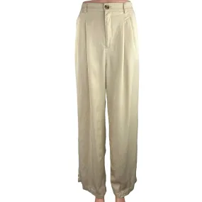 Et Clet Cream High Rise Pleated Career Cozy Ankle Wide Leg Trouser Pants Size M