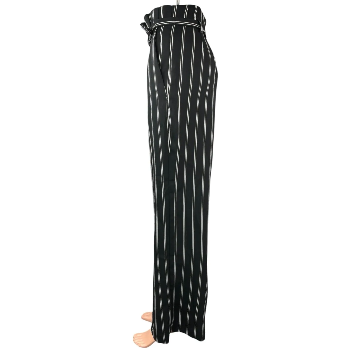 Express Women's Black Striped Wide Leg High Rise Belted Paperbag Trouser Pants 8