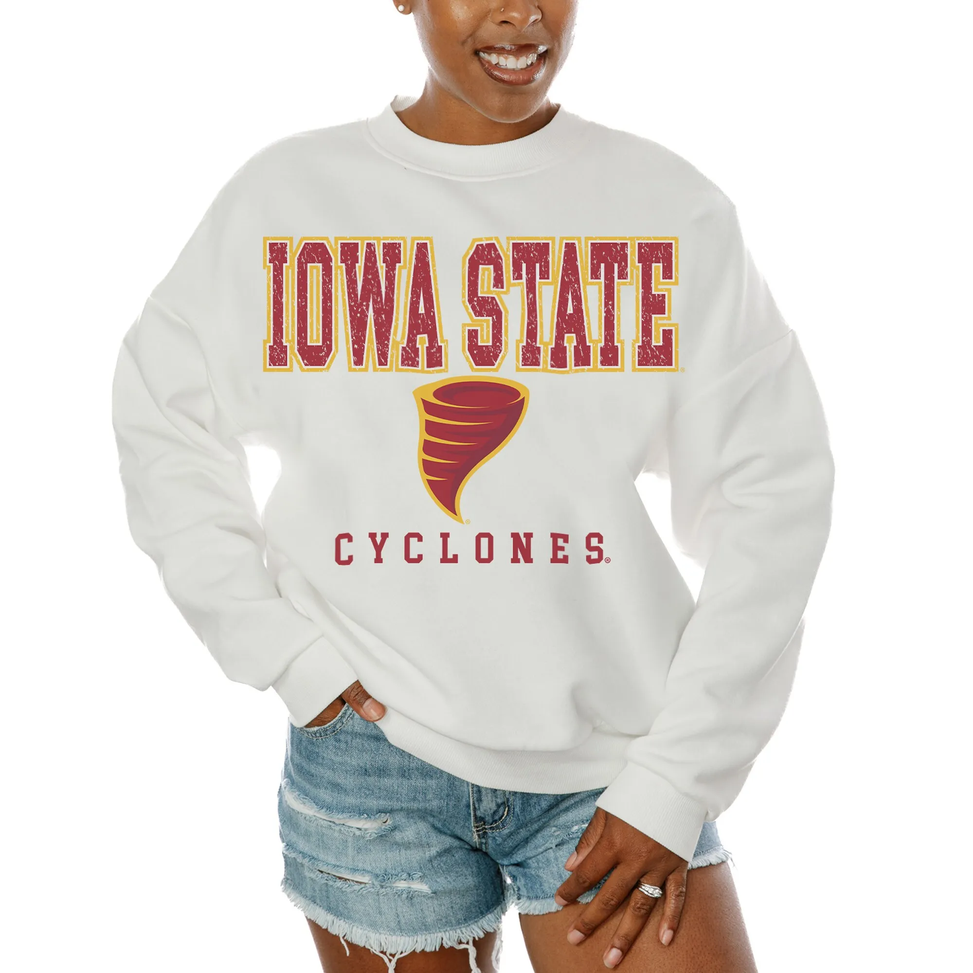 Gameday Couture  Iowa State Cyclones Women's White Freestyle Fleece Pullover Sweatshirt