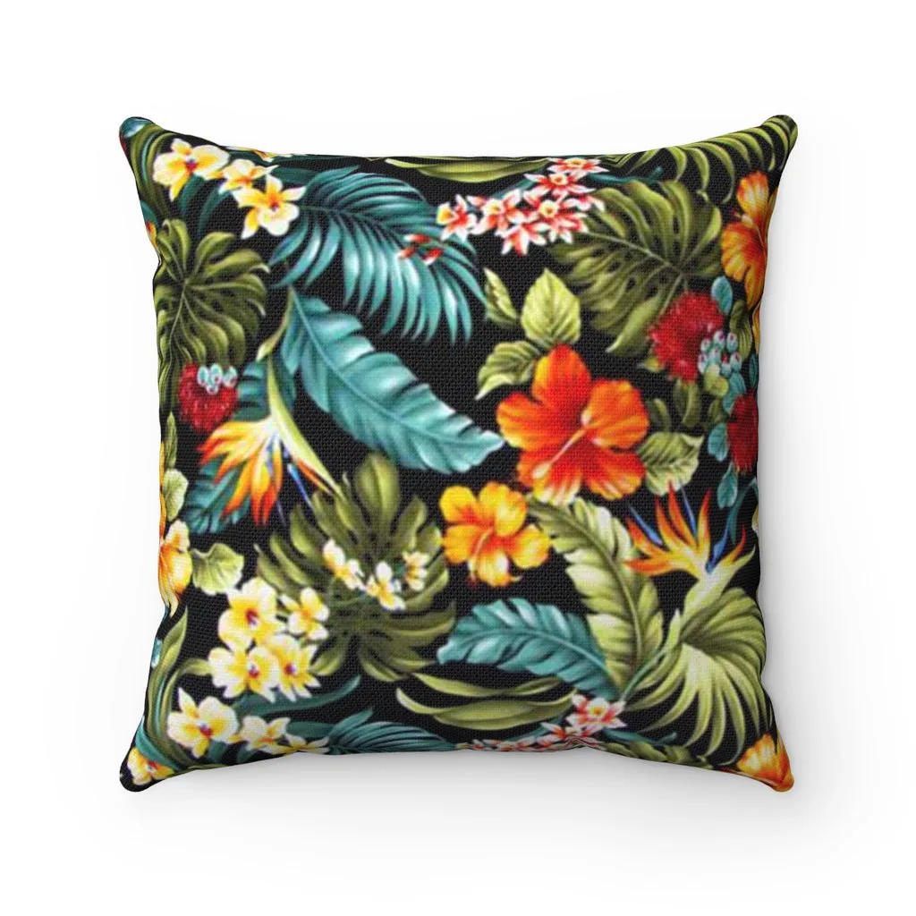 Hawaii Kanaka White Shield Floral Square Pillow