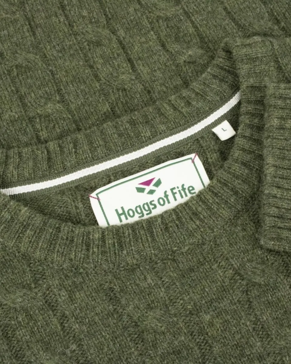 Hoggs of Fife Jedburgh Crew Neck Cable Pullover - Thyme