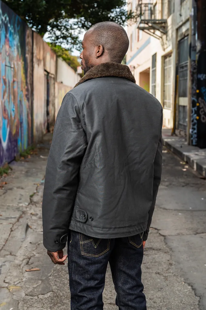 Iron Heart Alpaca-Lined N-1 Deck Jacket - Black Oiled