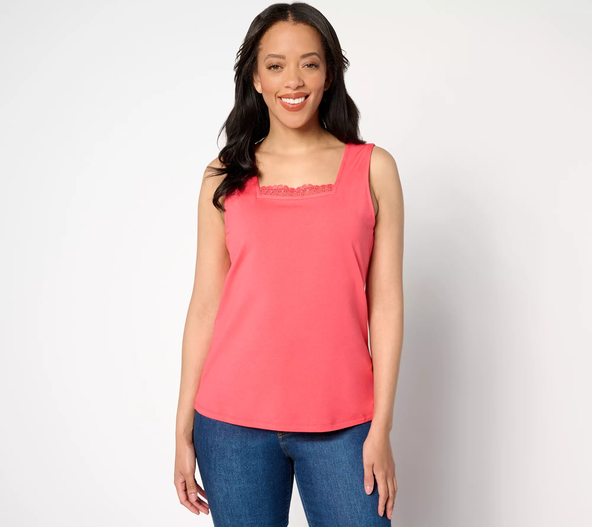 Isaac Mizrahi Live! Square Neck Sleeveless Top with Crochet Trim