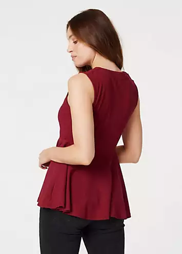 Izabel London Wine Zip Detail Sleeveless Peplum Top | Grattan