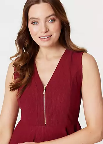 Izabel London Wine Zip Detail Sleeveless Peplum Top | Grattan