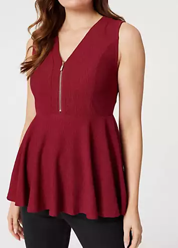 Izabel London Wine Zip Detail Sleeveless Peplum Top | Grattan