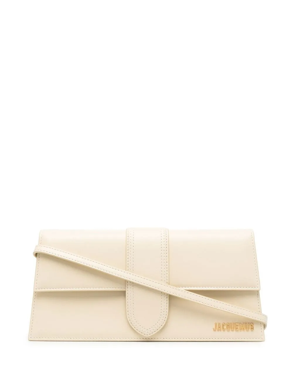 JACQUEMUS Pink Smooth Leather Long Mini Crossbody Handbag with Gold Metal Accents