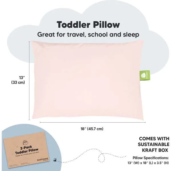 KeaBabies 2-Pack Toddler Pillows for Sleeping 13X18, Mist Pink