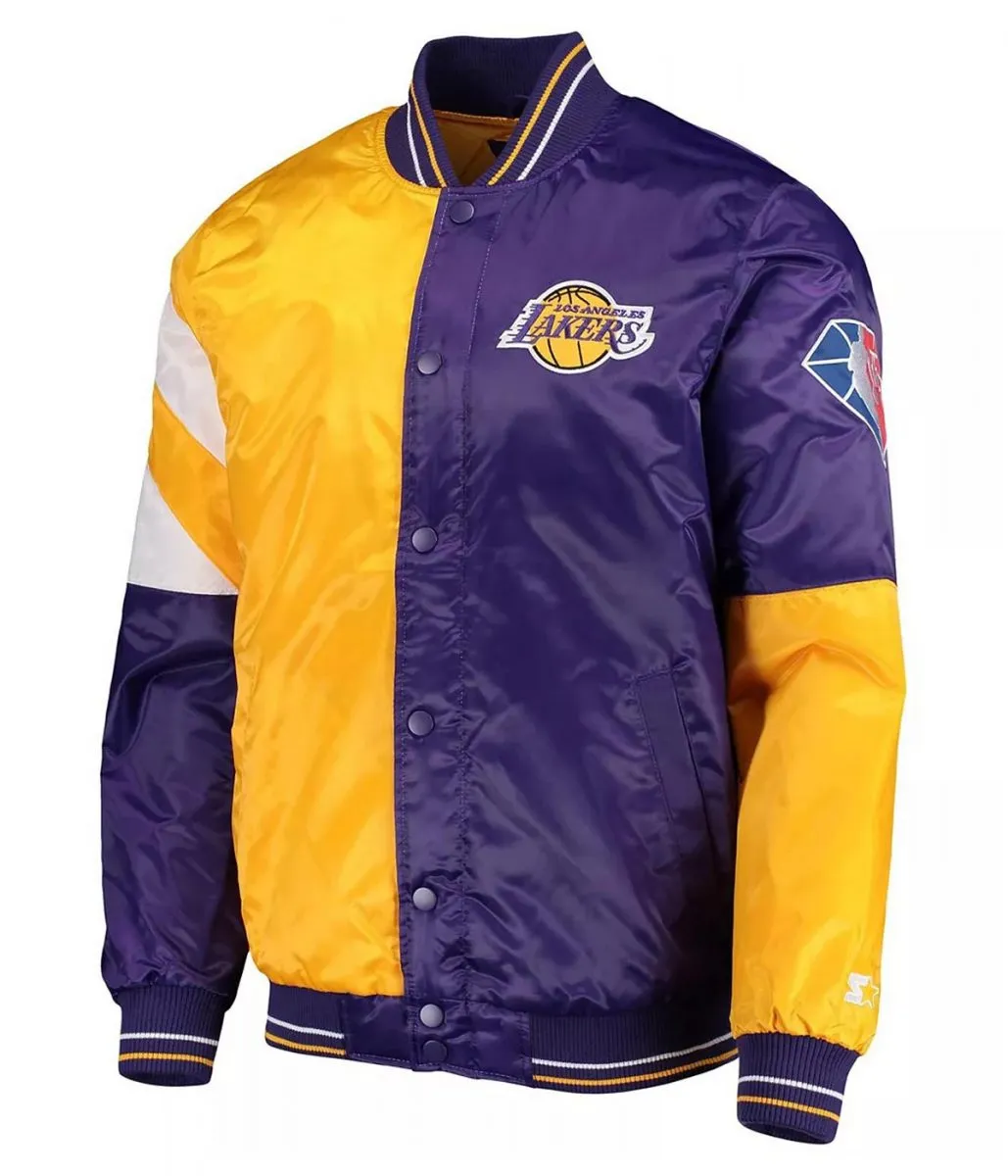 LA Lakers 75th Anniversary Leader Color Block Full-Snap Satin Jacket