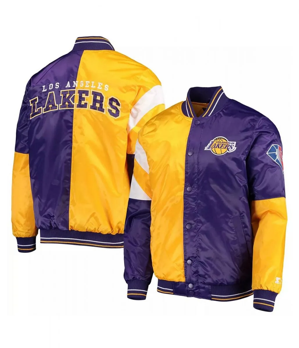 LA Lakers 75th Anniversary Leader Color Block Full-Snap Satin Jacket