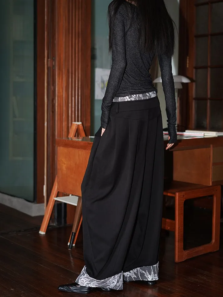 Lace Splicing Flap Loose Wide Leg Pants