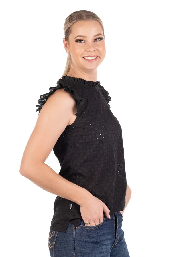 Linen Collection - LC09-14 Black Sleeveless Broderie Anglaise Top