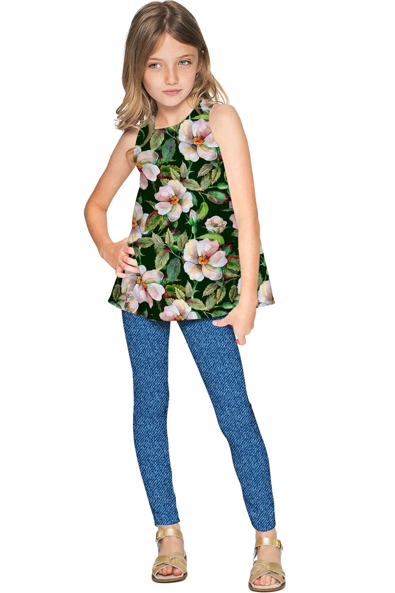 Little Queen of Flowers Emily Green Sleeveless Knit Top - Girls