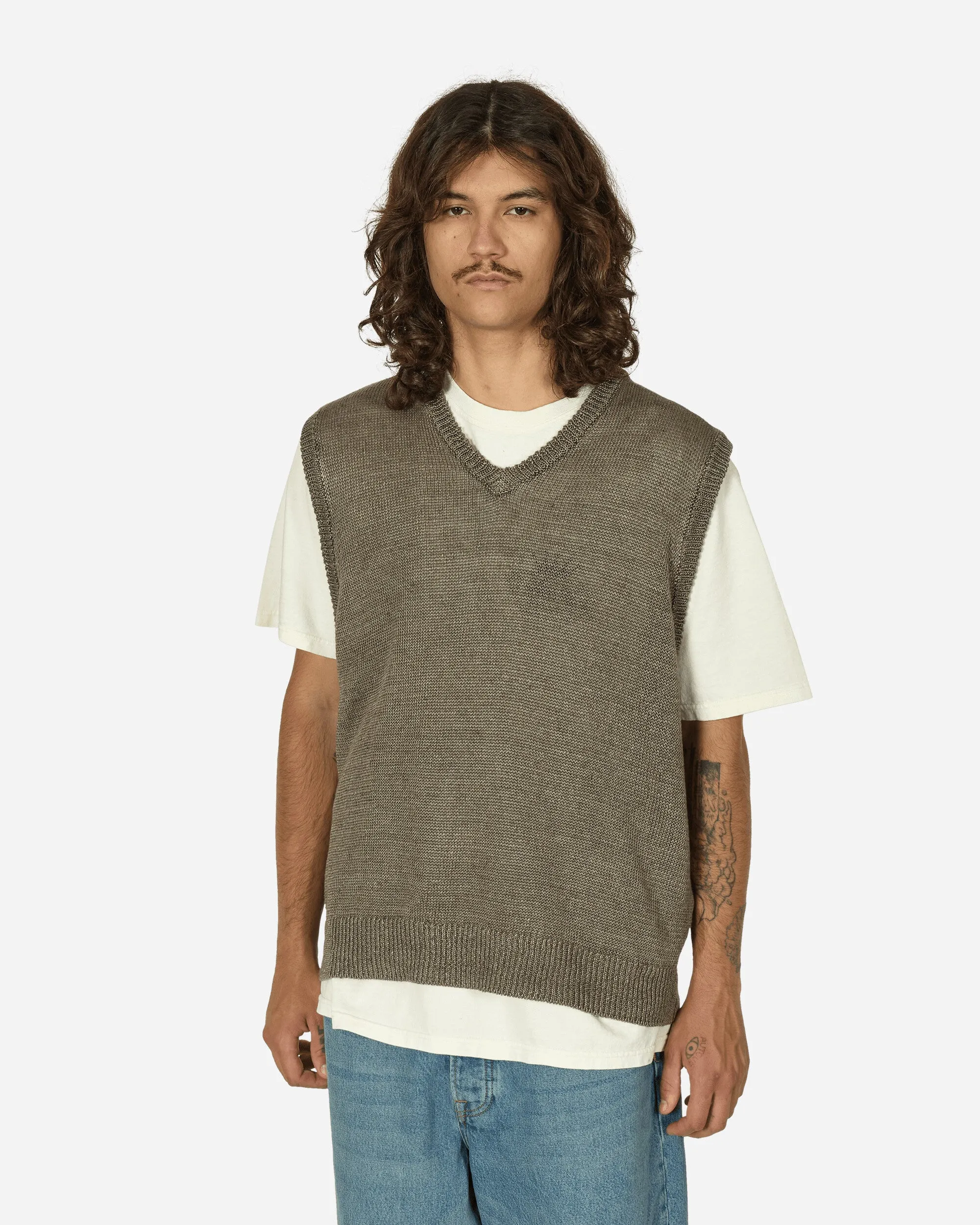 Loose Knit Linen Vest Stone