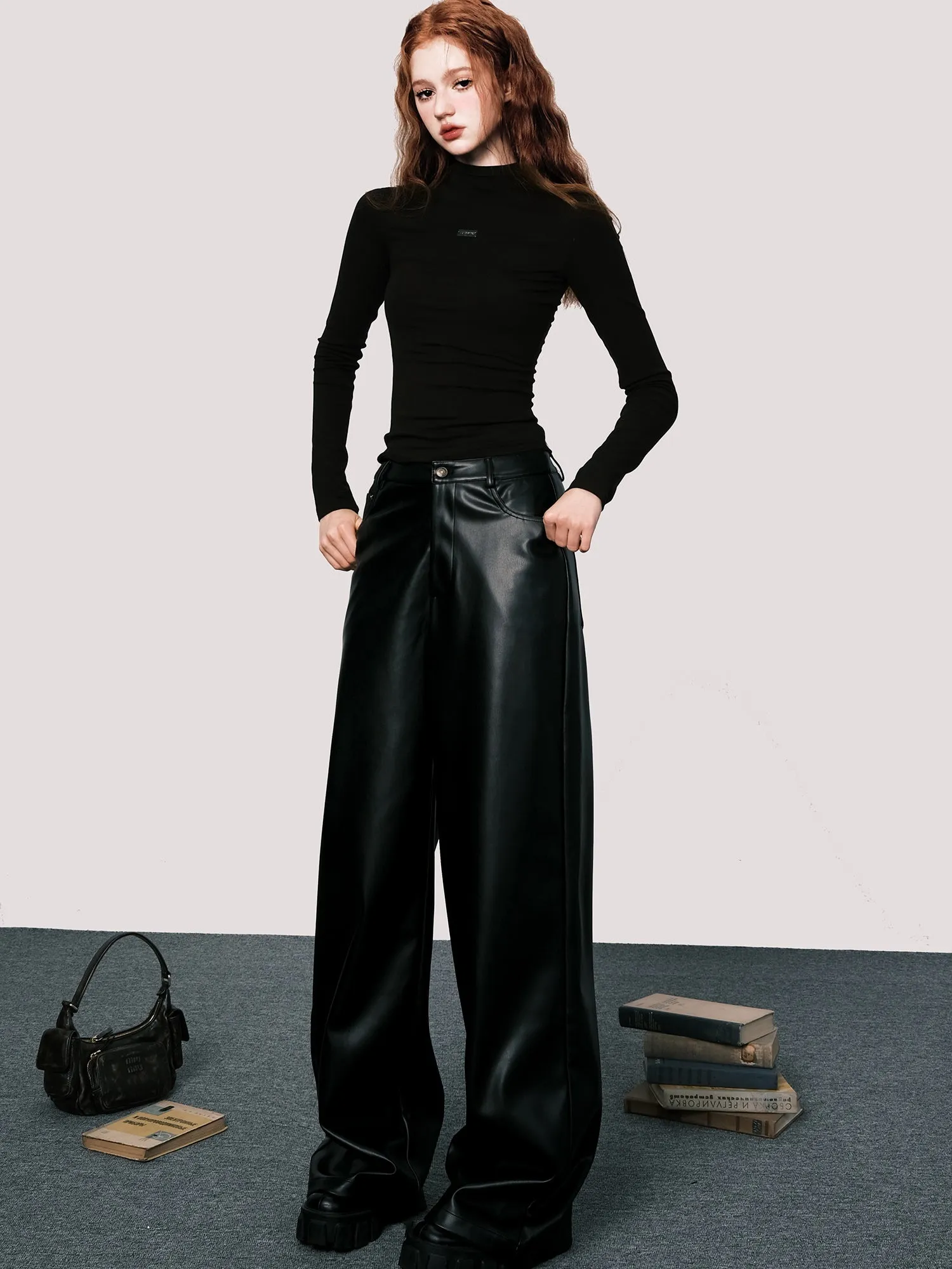 Loose Wide Leg Leather Pants