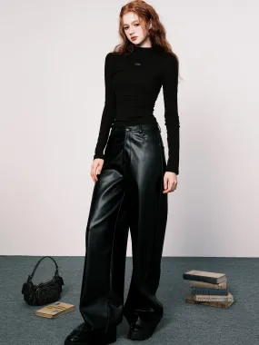 Loose Wide Leg Leather Pants