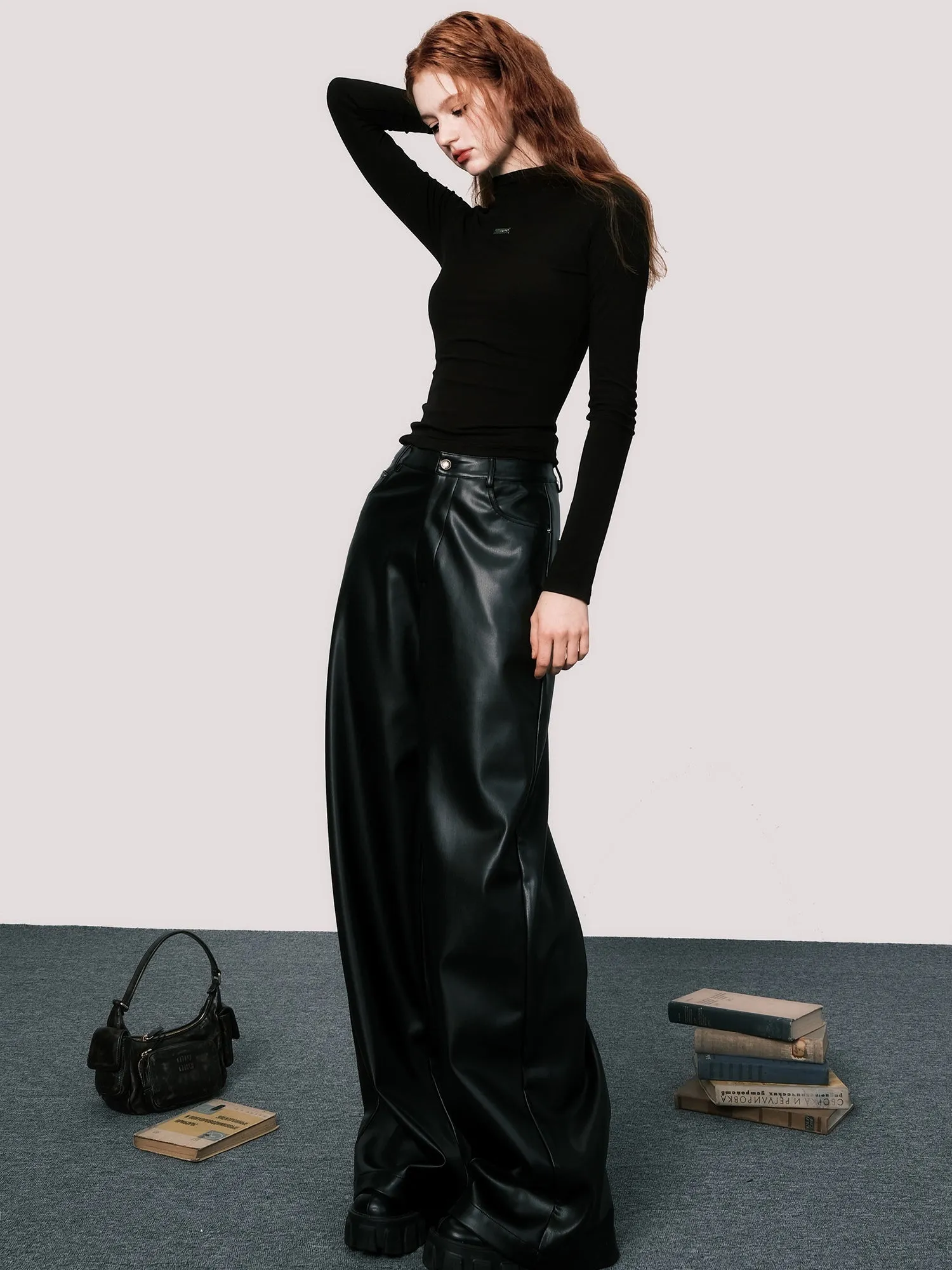 Loose Wide Leg Leather Pants