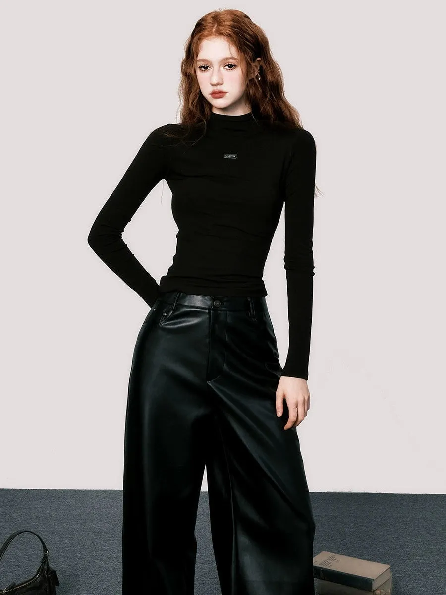 Loose Wide Leg Leather Pants