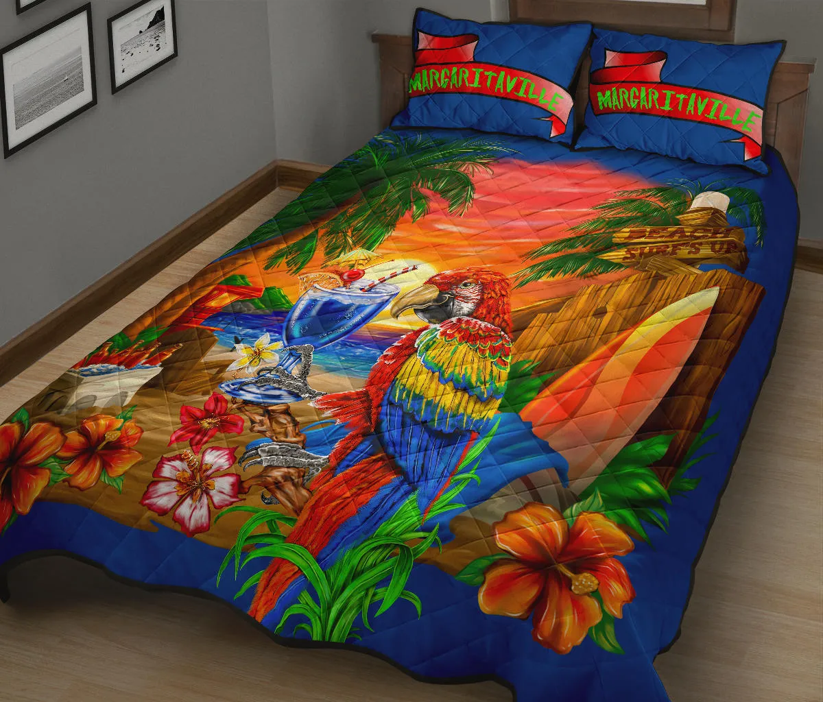 Margaritaville Royal Blue Beach Sunset Quilt Set