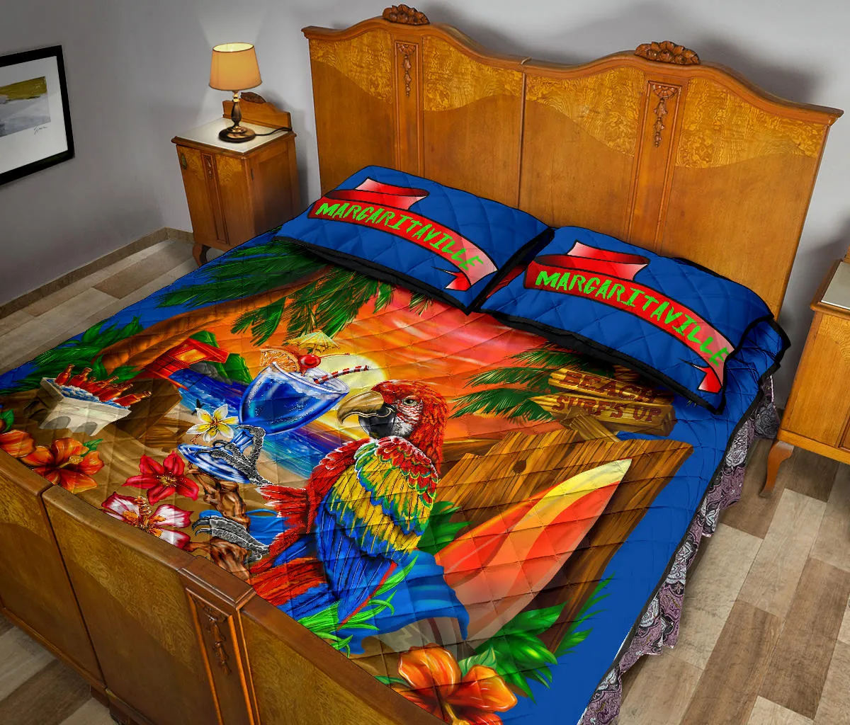 Margaritaville Royal Blue Beach Sunset Quilt Set