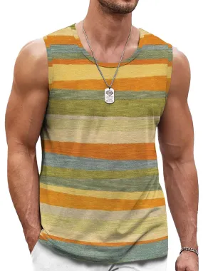 Men's Retro Striped Print Casual Sleeveless Round Neck Tank Top