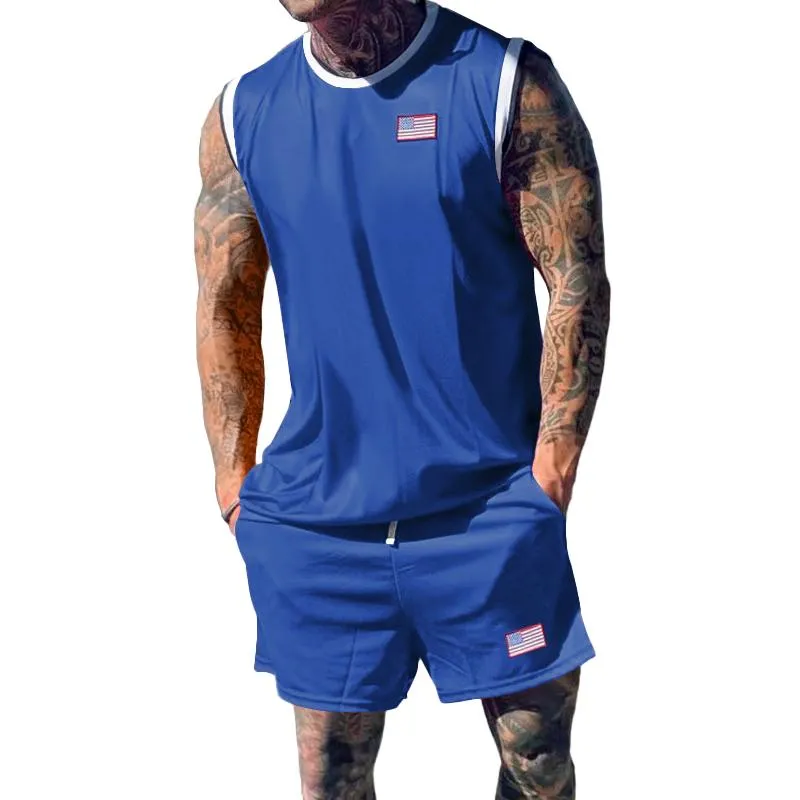 Men's Round Neck Sleeveless Top Shorts Sports Set 37875297Z