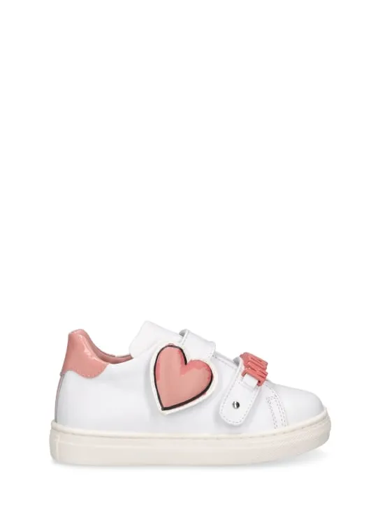 Moschino   Logo leather strap sneakers 