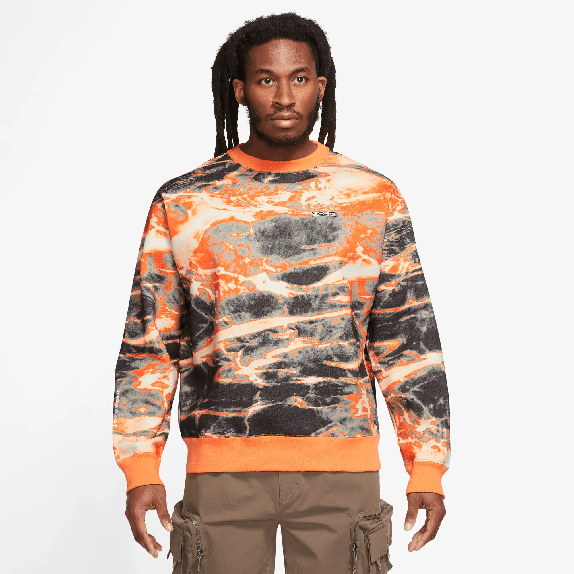 Nike ACG Therma-FIT Allover Print Orange Fleece Crew