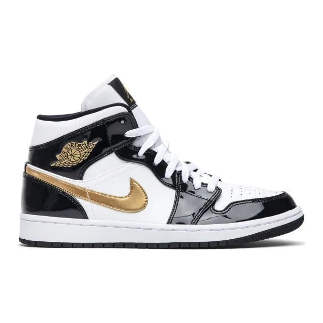 Nike Air Jordan 1 Mid Patent (Black Gold/ Black/ White/ ...