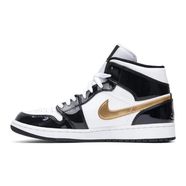 Nike Air Jordan 1 Mid Patent (Black Gold/ Black/ White/ ...