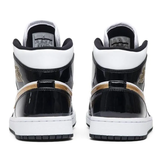 Nike Air Jordan 1 Mid Patent (Black Gold/ Black/ White/ ...