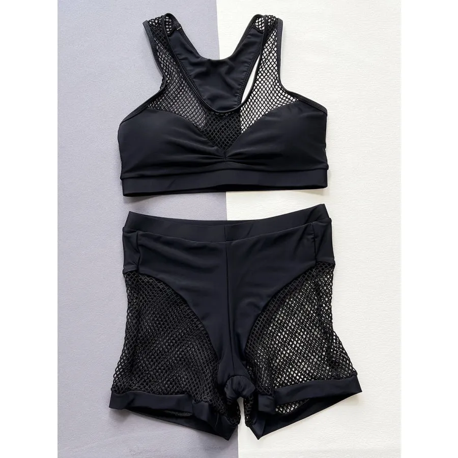 Openwork Sleeveless Top and Shorts Swim Set