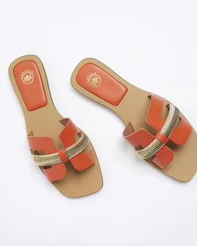 Orange wide fit leather flat sandals