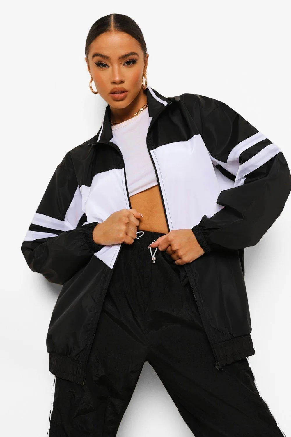 Oversized Colorblock Zip Through Windbreaker