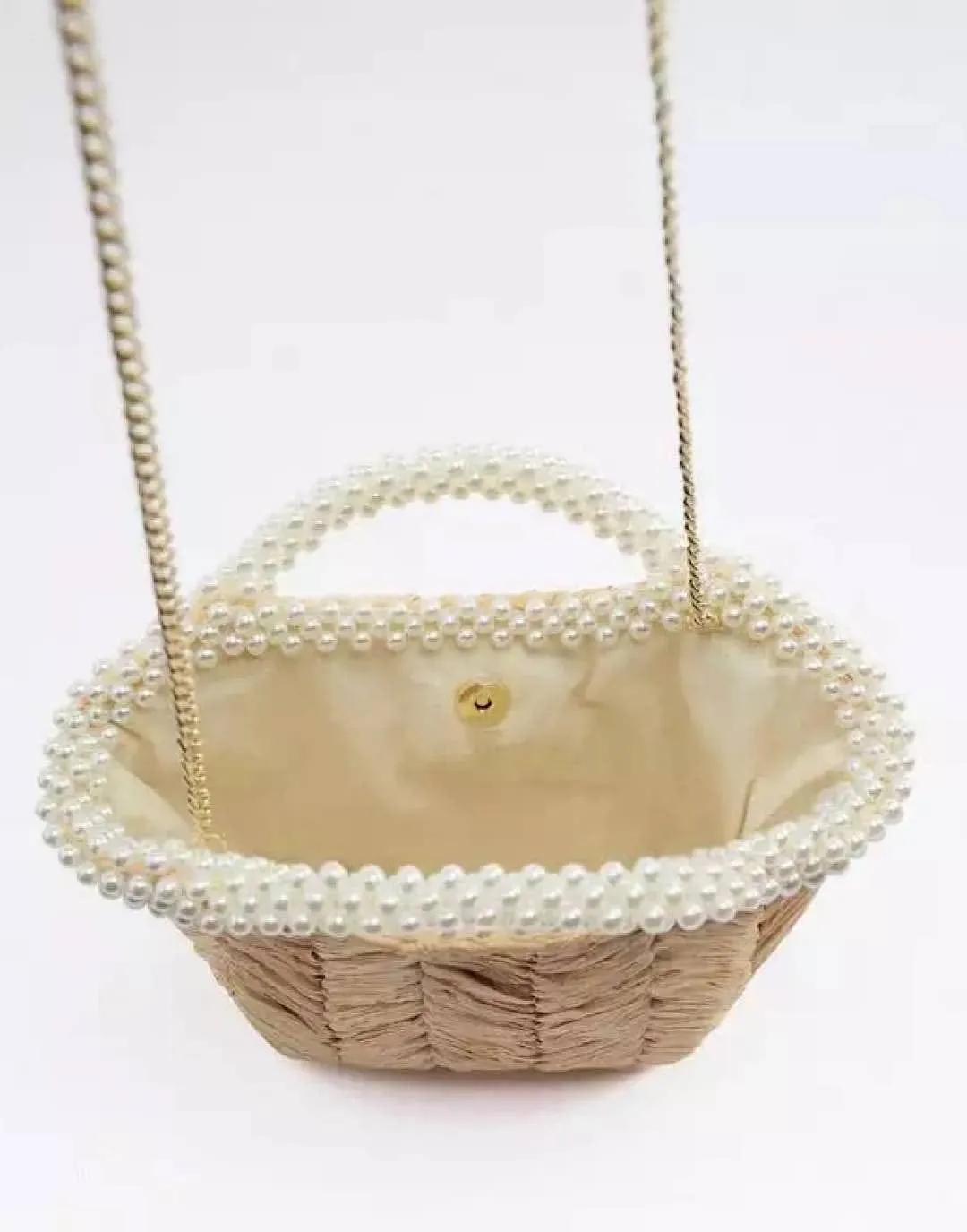 Pearl Strapped Straw Tote Bag