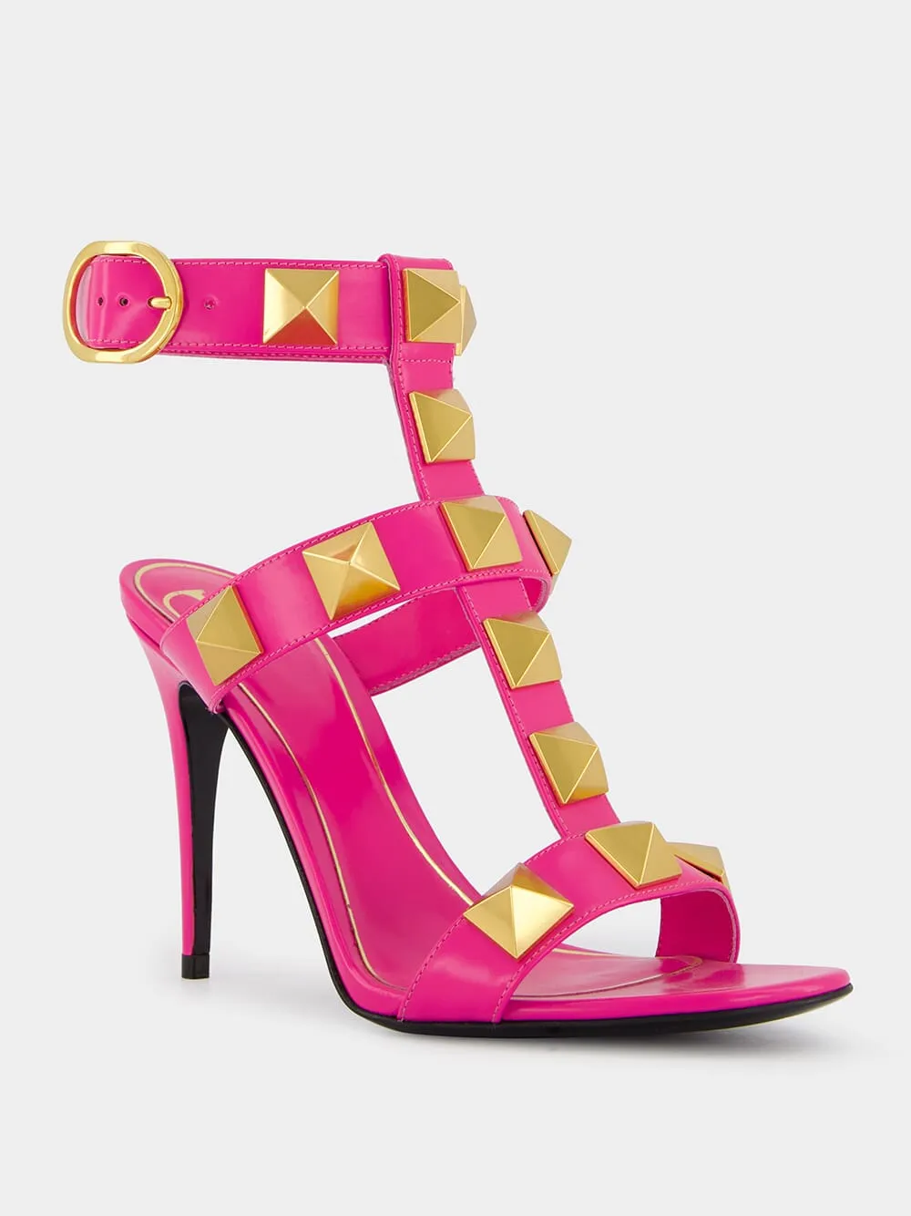 Pink Roman Stud High-Heel Sandals