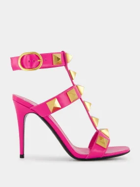 Pink Roman Stud High-Heel Sandals