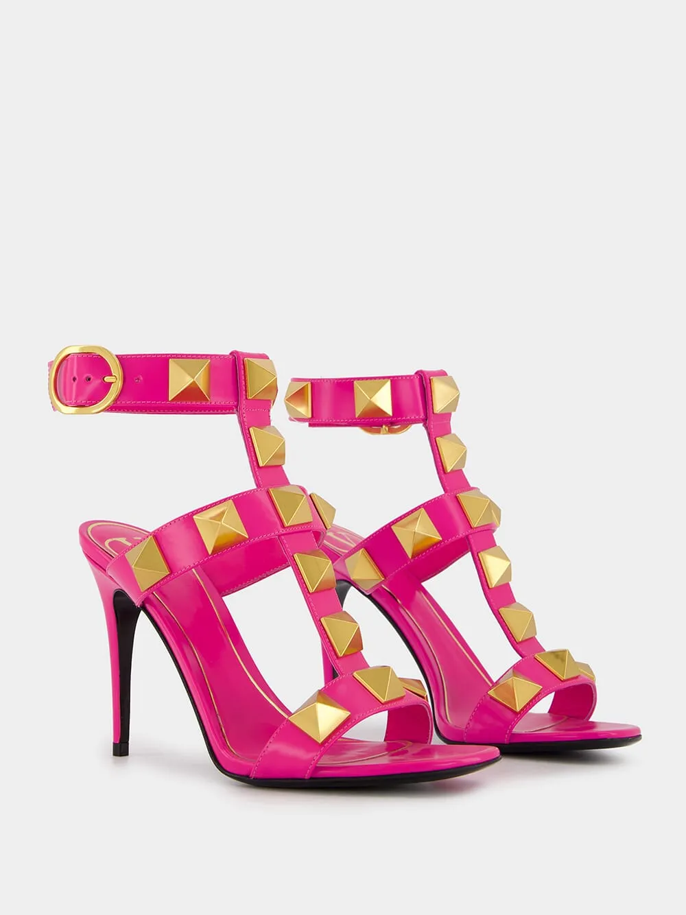 Pink Roman Stud High-Heel Sandals