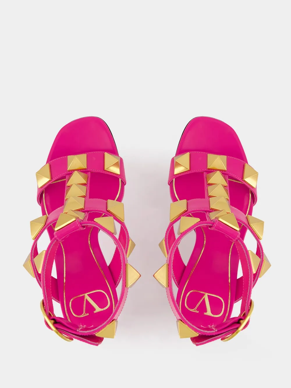 Pink Roman Stud High-Heel Sandals