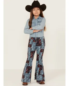 Product Name:  Rock & Roll Denim Girls' Patchwork Print Flare Jeans