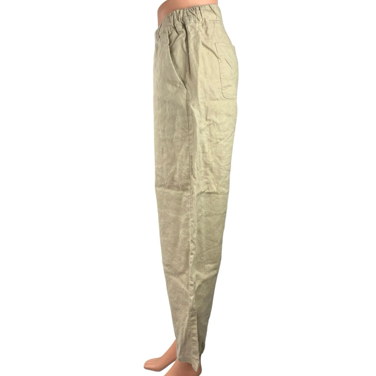 Quince 100% Linen Cream High Rise Elastic Waist Wide Leg Trouser Pants Size S