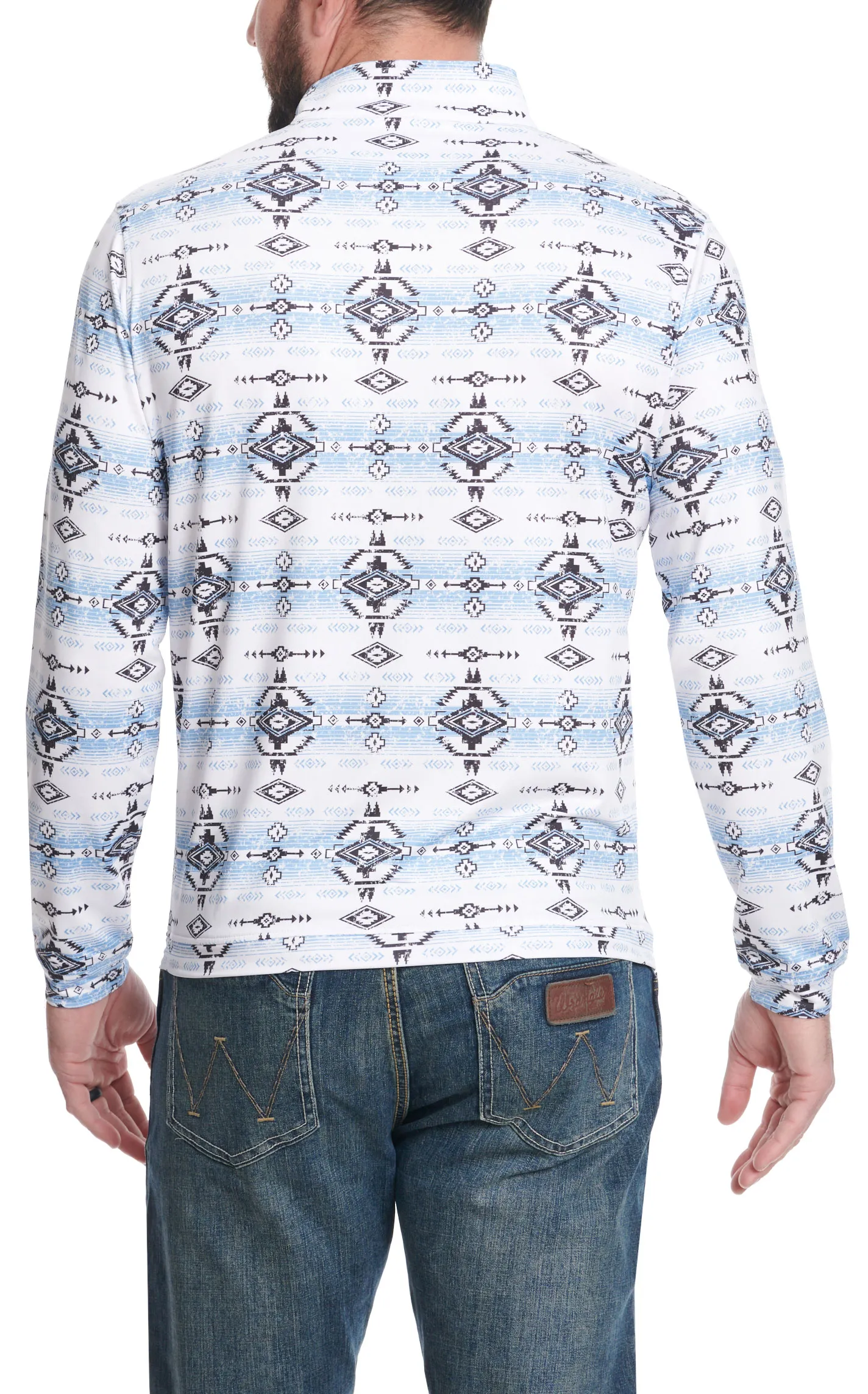 Rafter C Men's Cornflower Blue & Black Aztec 1/4 Zip Pullover 