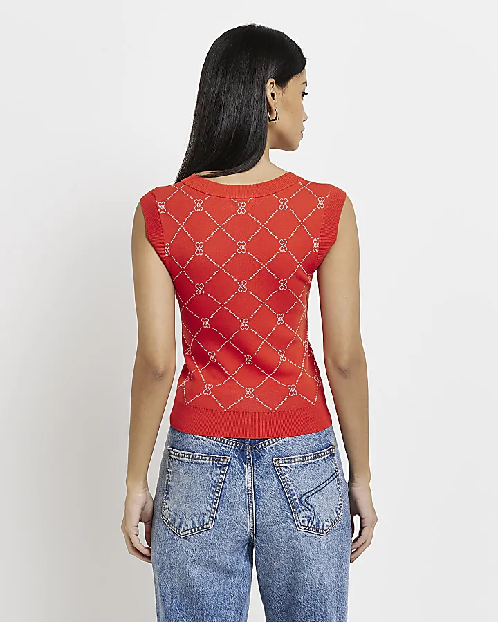 Red heart knit sleeveless top