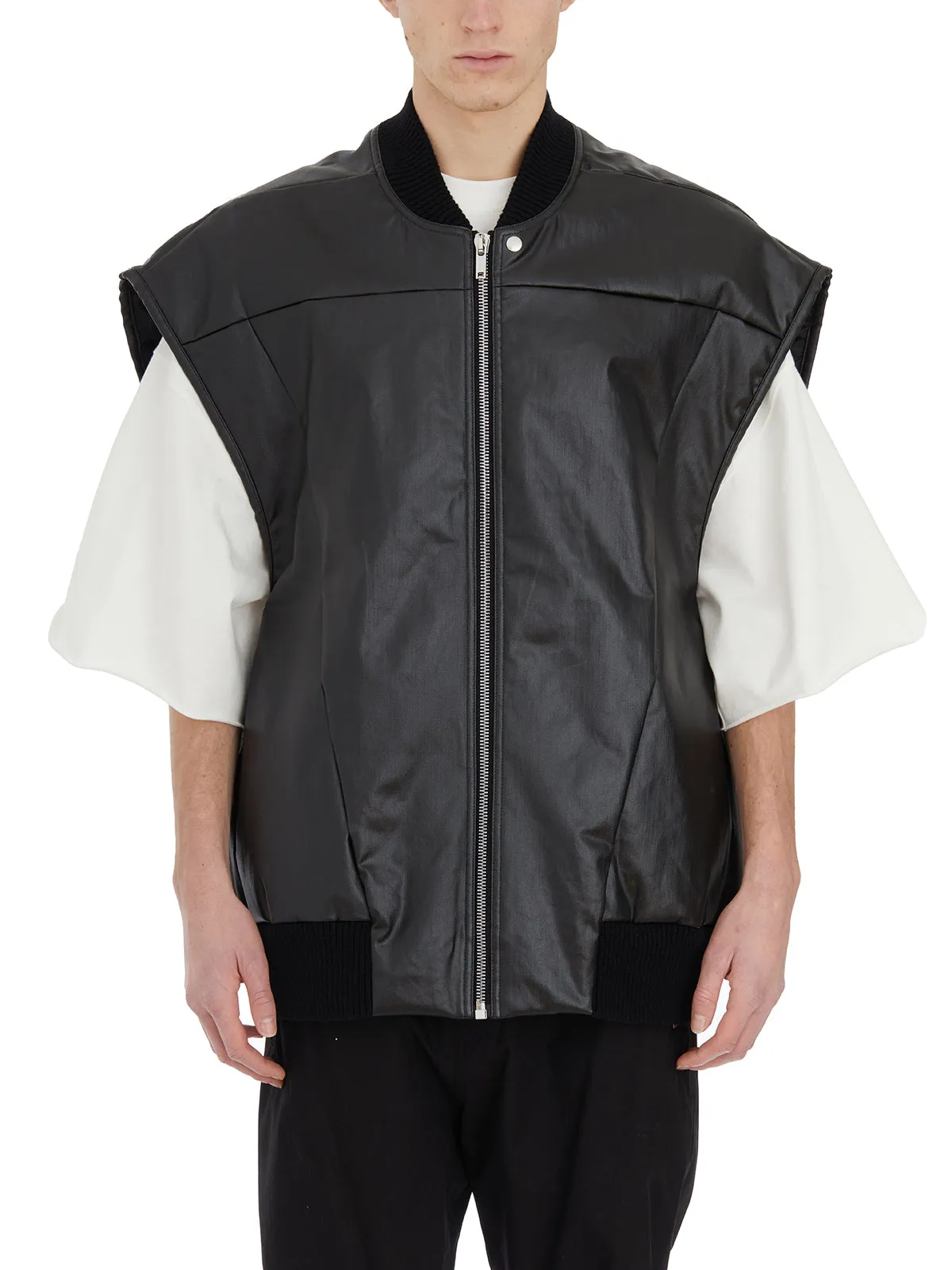 RICK OWENS Men's Black Padded Denim Vest for SS24 Season