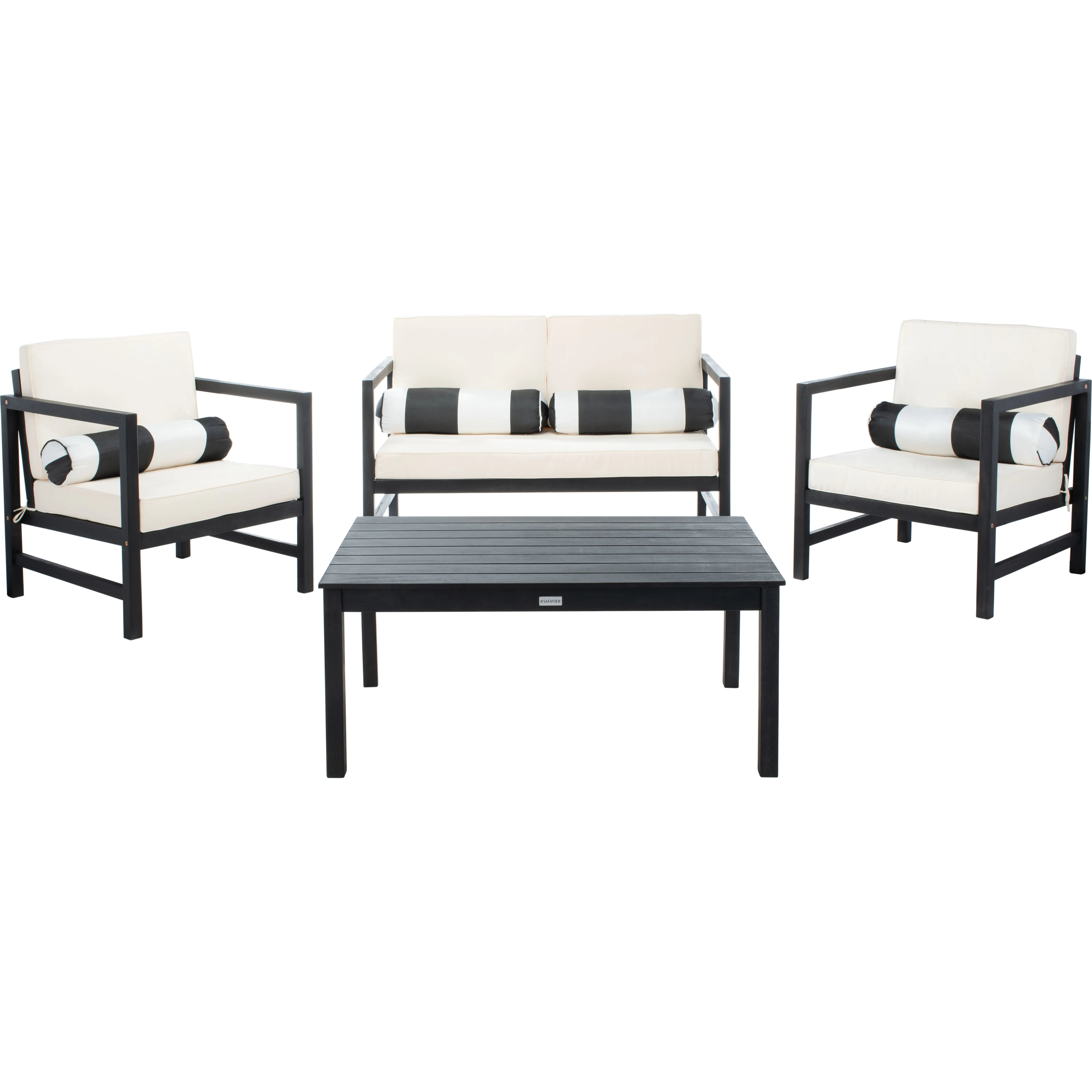 Safavieh Montez 4-Piece Outdoor Set with Accent Pillows, Black/Cream