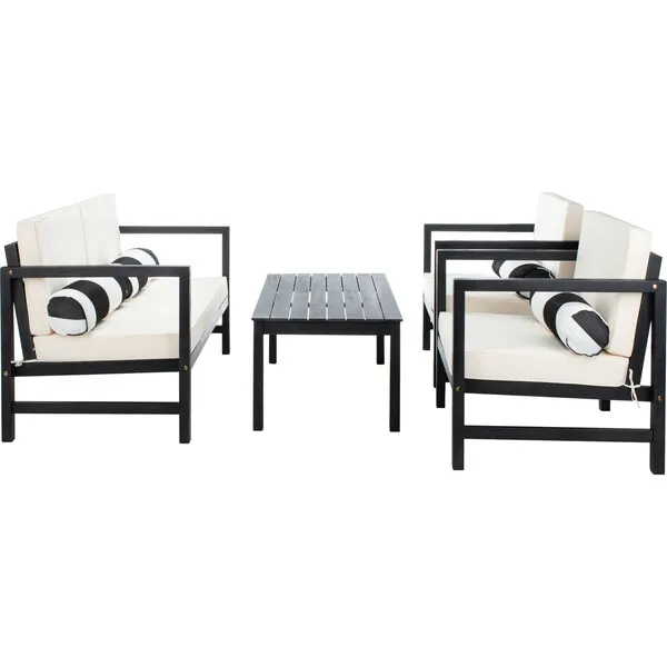 Safavieh Montez 4-Piece Outdoor Set with Accent Pillows, Black/Cream