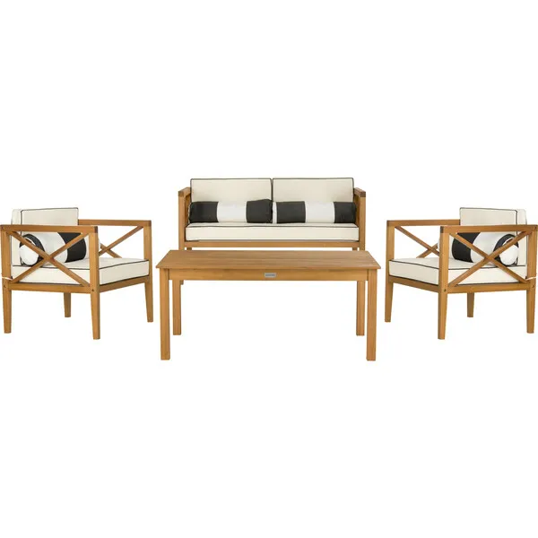 Safavieh Nunzio 4-Piece Outdoor Set with Accent Pillows, Natural/Black