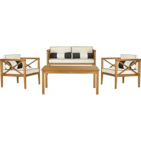 Safavieh Nunzio 4-Piece Outdoor Set with Accent Pillows, Natural/Black