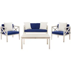 Safavieh Nunzio 4-Piece Outdoor Set with Accent Pillows, White/Blue