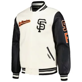 San Francisco Giants Script Tail Cream and Black Varsity Jacket 